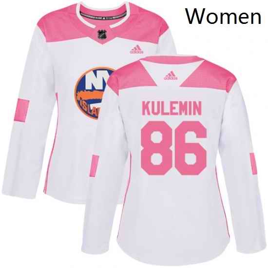 Womens Adidas New York Islanders 86 Nikolay Kulemin Authentic WhitePink Fashion NHL Jersey